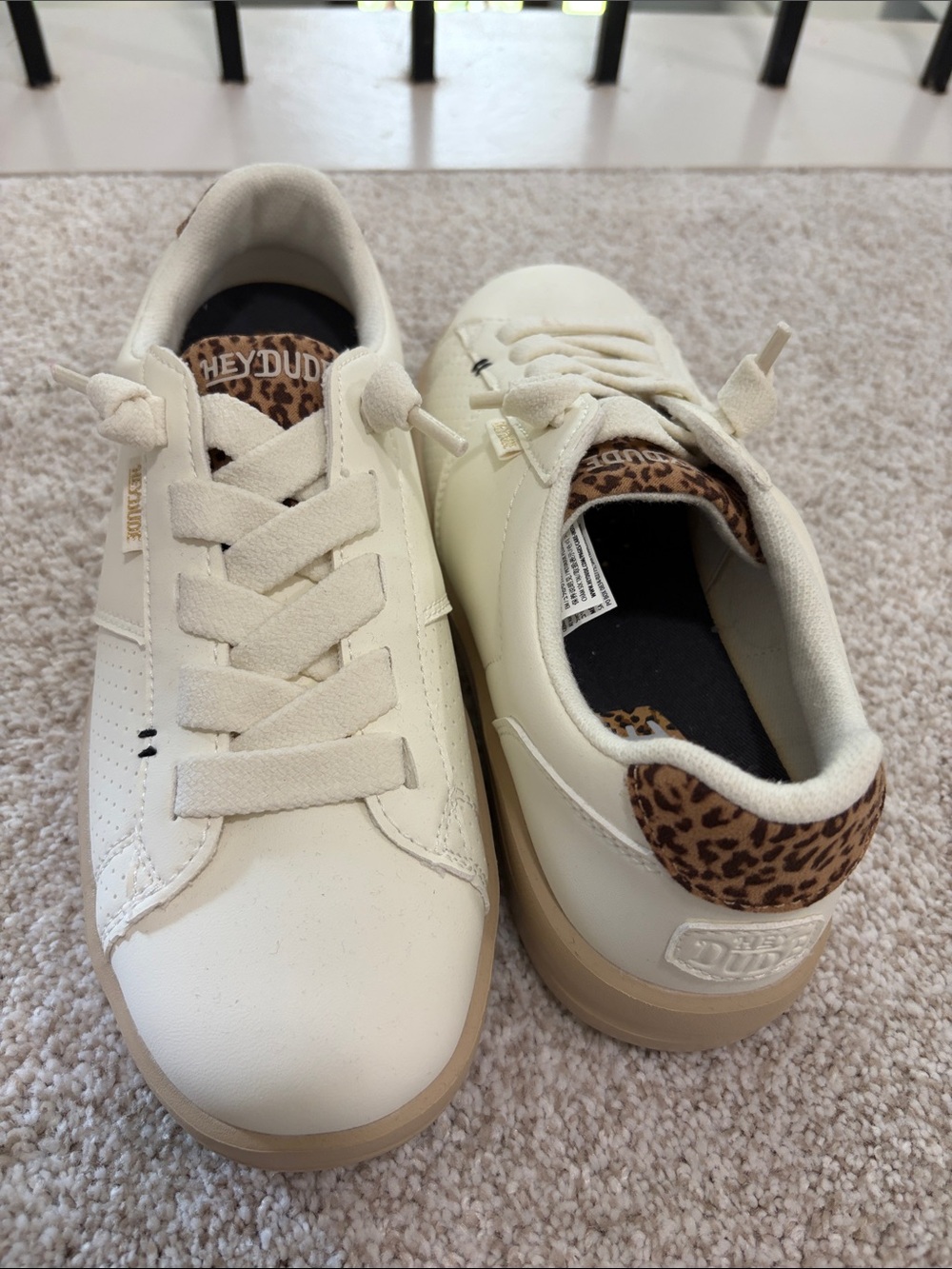 Hey Dude Karina Off-White Sneakers with Leopard Heel Sz 9